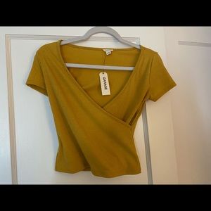 Yellow cropped wrap shirt